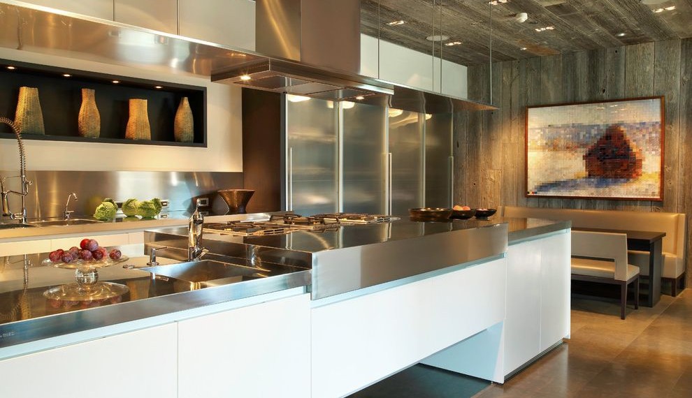 Stainless Stove Contemporary Kitchen with Stove on the Island