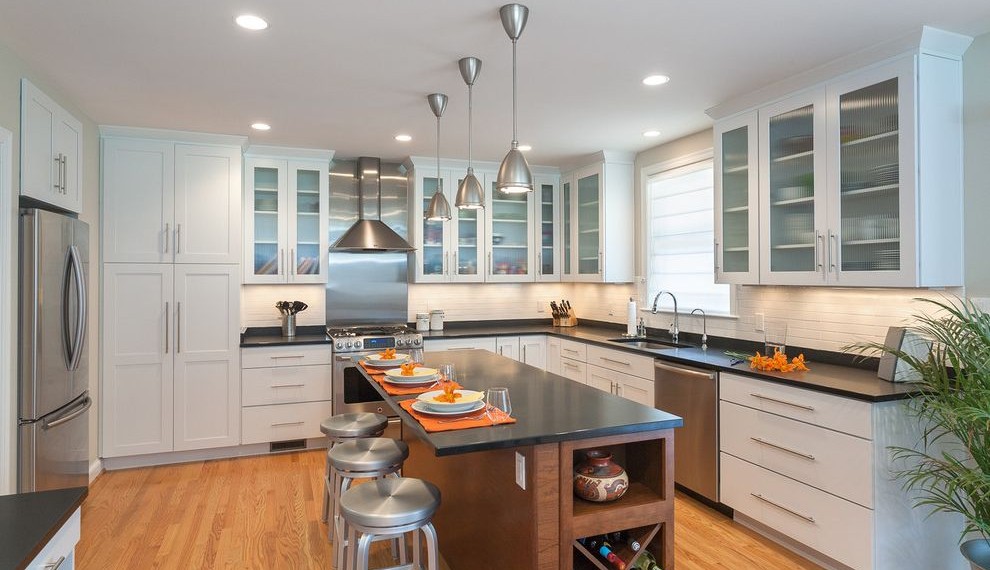 Stainless Stove Contemporary Kitchen with Under Cabinet Lighting