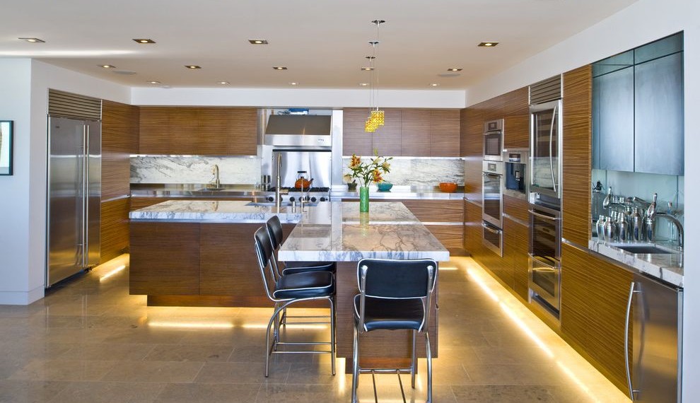 Stainless Stove Modern Kitchen with Stone Floor