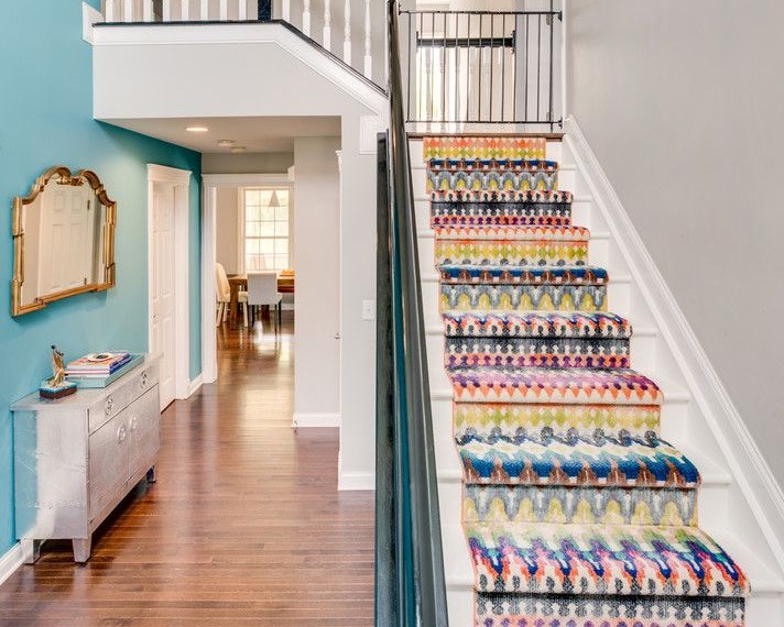 Stair Runner Carpet Transitional Staircase with Black and White