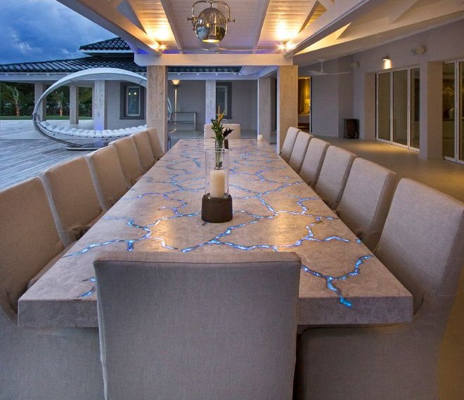 Steampunk Dining Table Contemporary Patio with Concrete