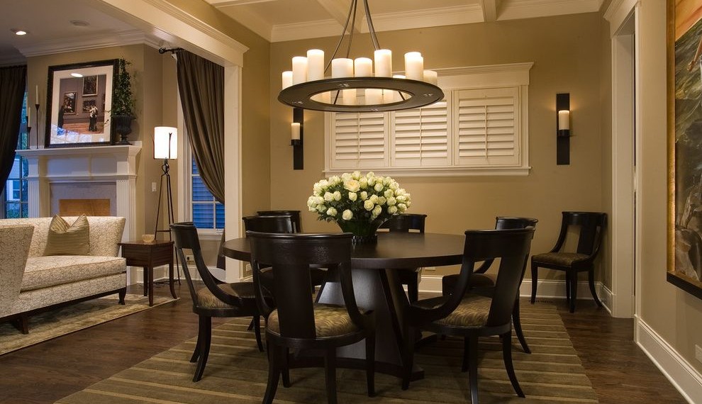 Steampunk Dining Table Traditional Dining Room with Wood Flooring