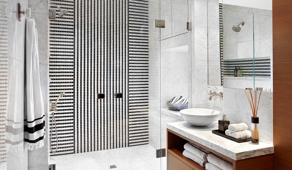 Stripping Towels Contemporary Bathroom with Sleek