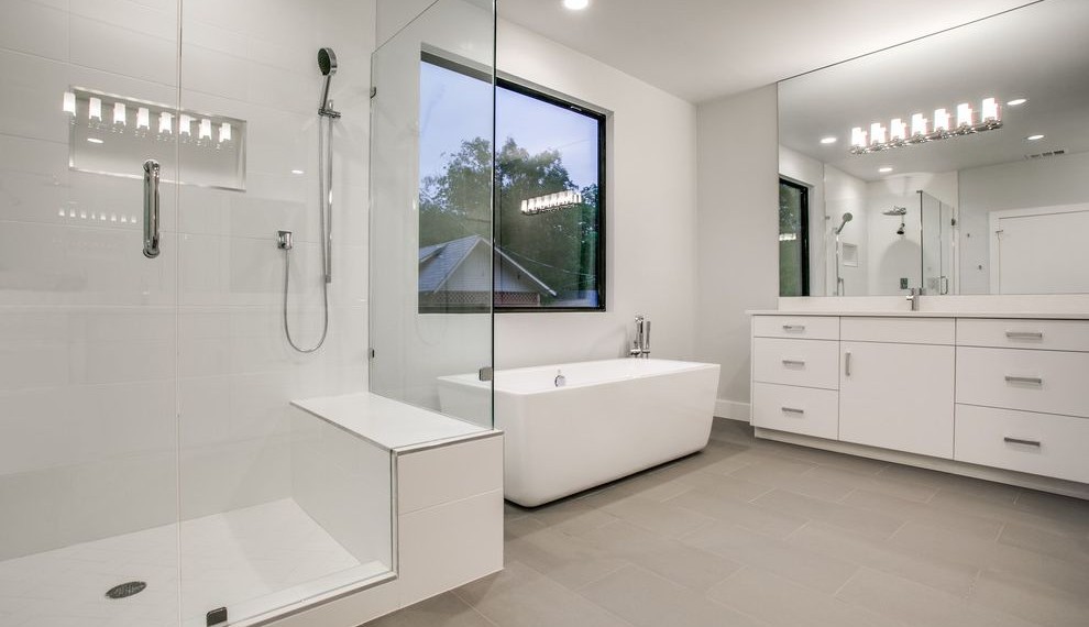 Subway Tile Patterns Modern Bathroom with White Bathroom Countertop