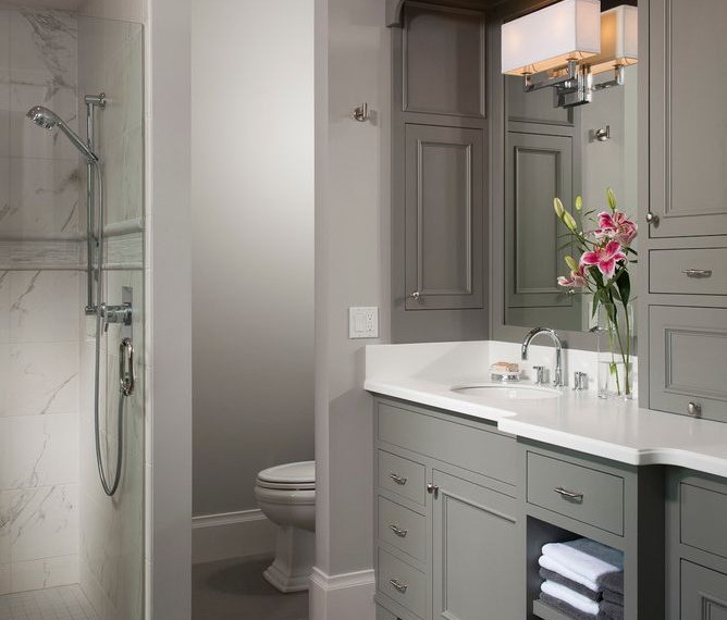 Subway Tile Patterns Rustic Bathroom with Modern Cabin