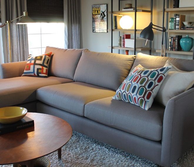 Suede Couch Cleaner Midcentury Living Room with Round Coffee Table