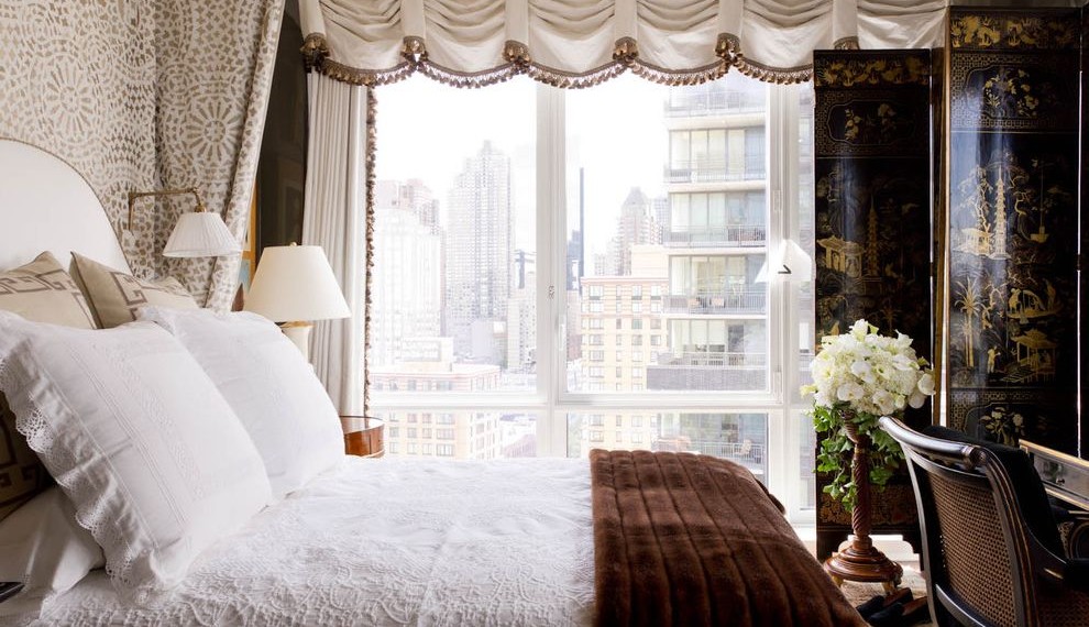 Swag Lamps Contemporary Bedroom with Folding Screen
