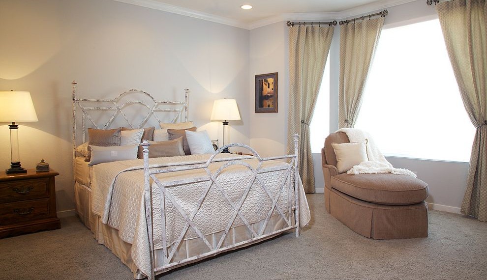 Swag Lamps Contemporary Bedroom with Iron Bed