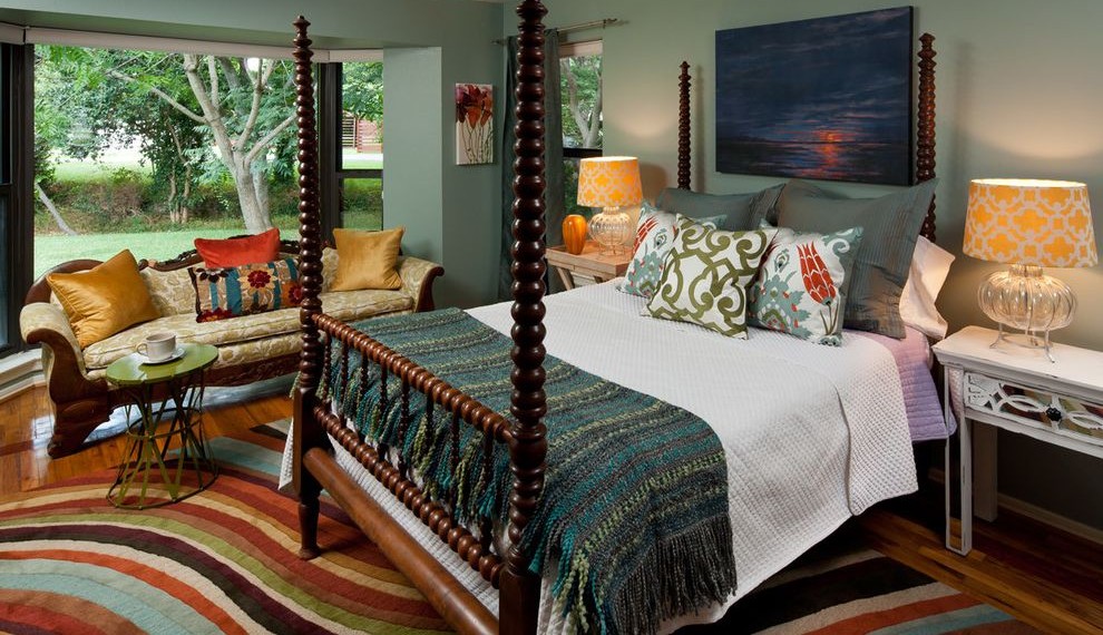 Swag Lamps Eclectic Bedroom with Small Bathroom