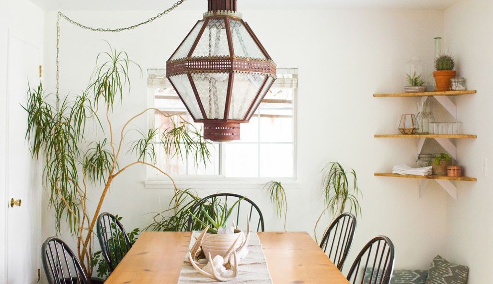Swag Lamps Southwestern Dining Room with Hanging Lantern