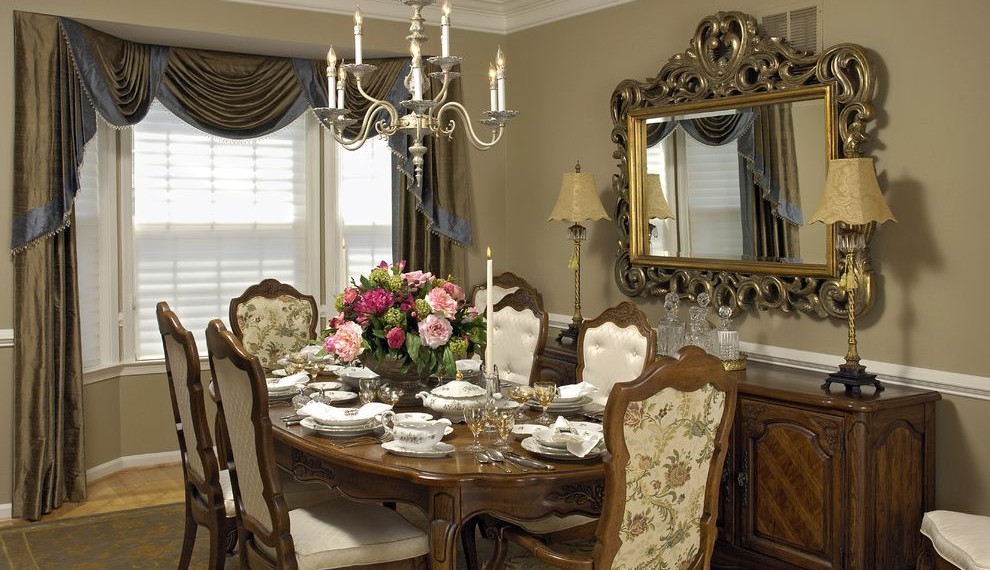 Swag Lamps Traditional Dining Room with Place Setting