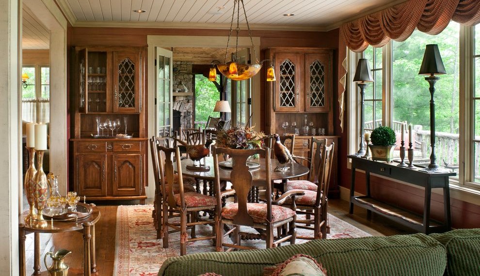 Swag Lamps Victorian Dining Room with Window Treatments