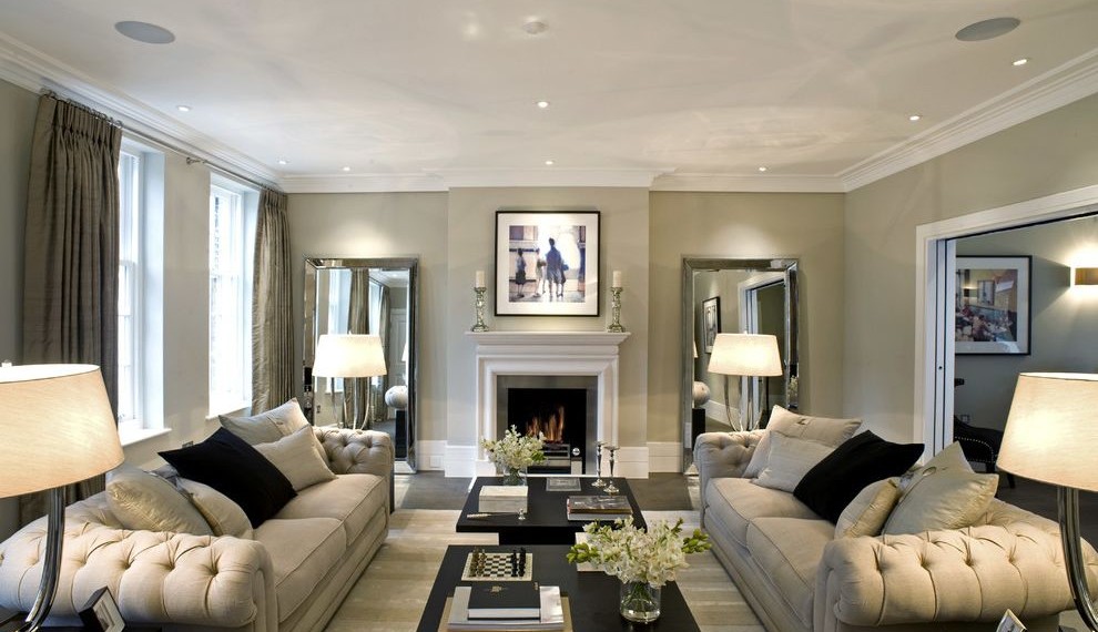 Swann Security System Installation Transitional Living Room with Home Technology