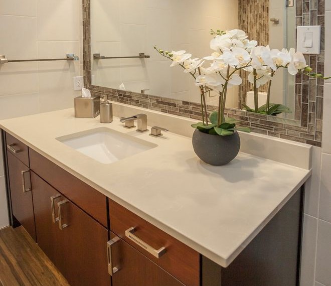 Tile Medallions Contemporary Bathroom with Tile Accent