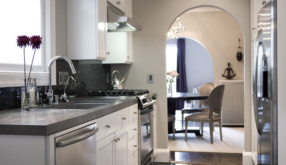Tile Medallions Contemporary Kitchen with Range Hood