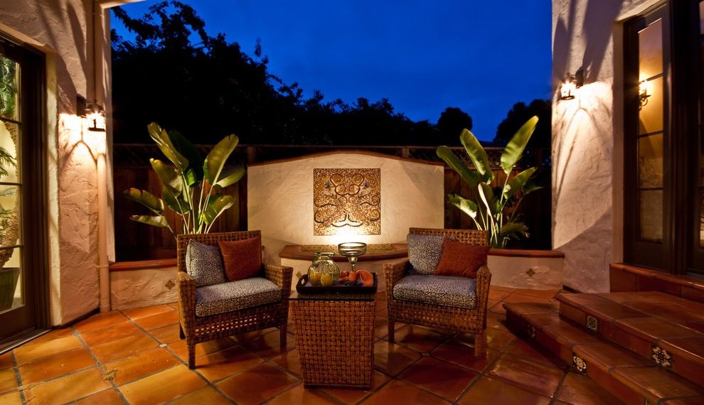Tile Medallions Mediterranean Patio with Stucco