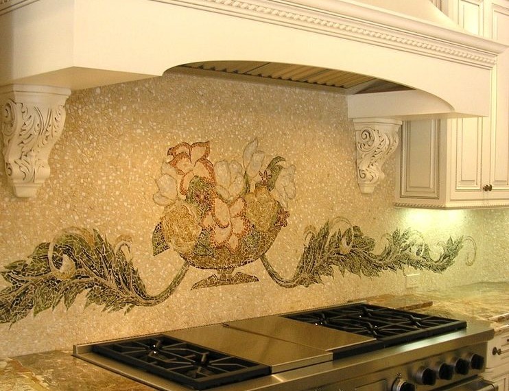 Tile Medallions Traditional Kitchen with Stone Flooring