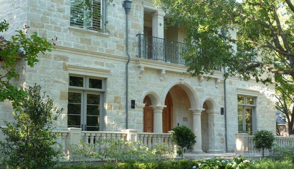 Tilt Trash Can Mediterranean Exterior with Arched Doorway