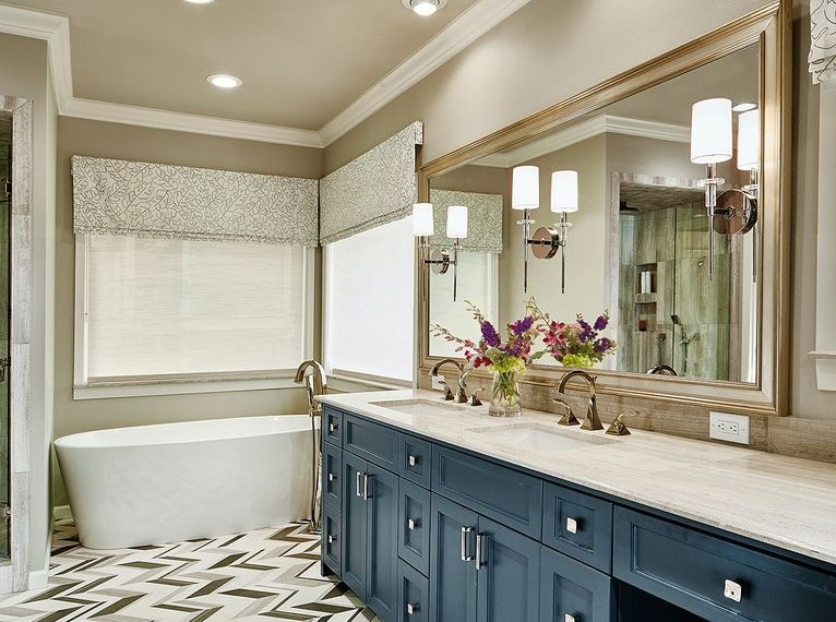 Tilt Trash Can Traditional Bathroom with Undermount Sinks