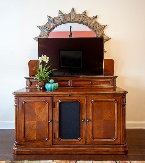 Towable Boom Lift Traditional Family Room with Hidden Tv