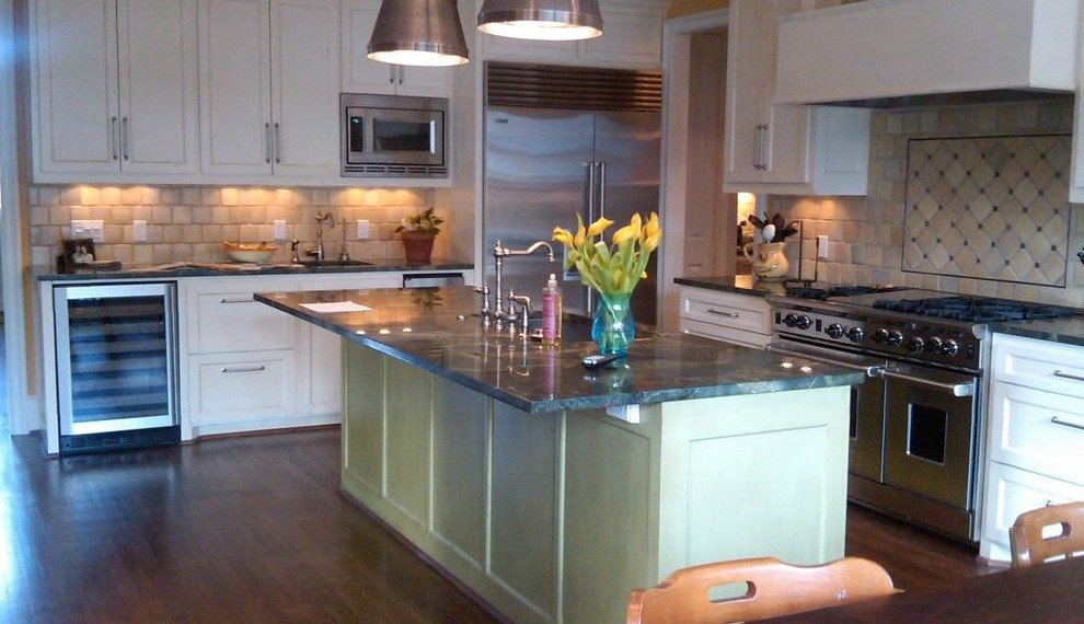 Trough Sink Vanity Transitional Kitchen with Natural Light
