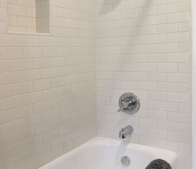 Tub Reglazing Craftsman Bathroom with 3 X 6 Subway Tile