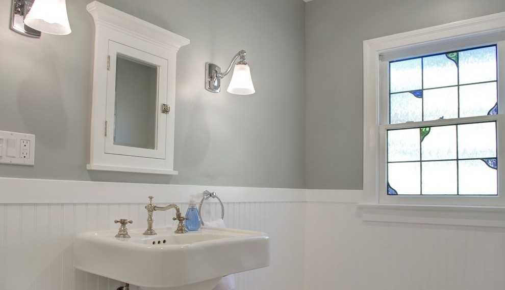 Tub Reglazing Craftsman Bathroom with Window Stained Glass