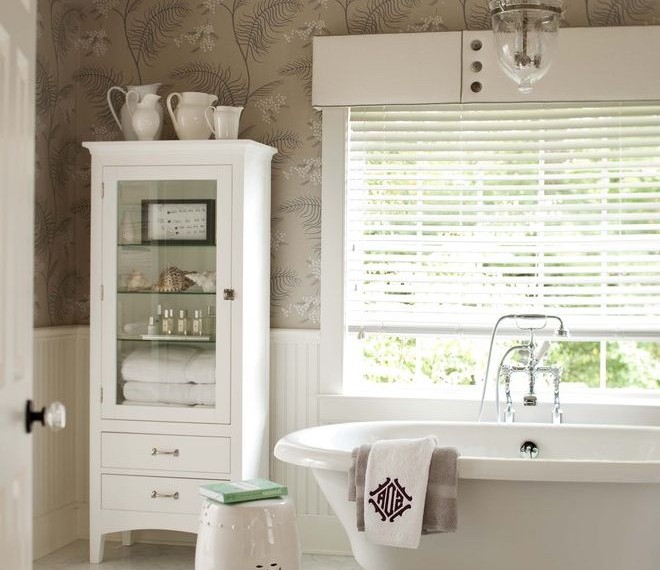 Tub Reglazing Transitional Bathroom with Tall Bath Cabinet