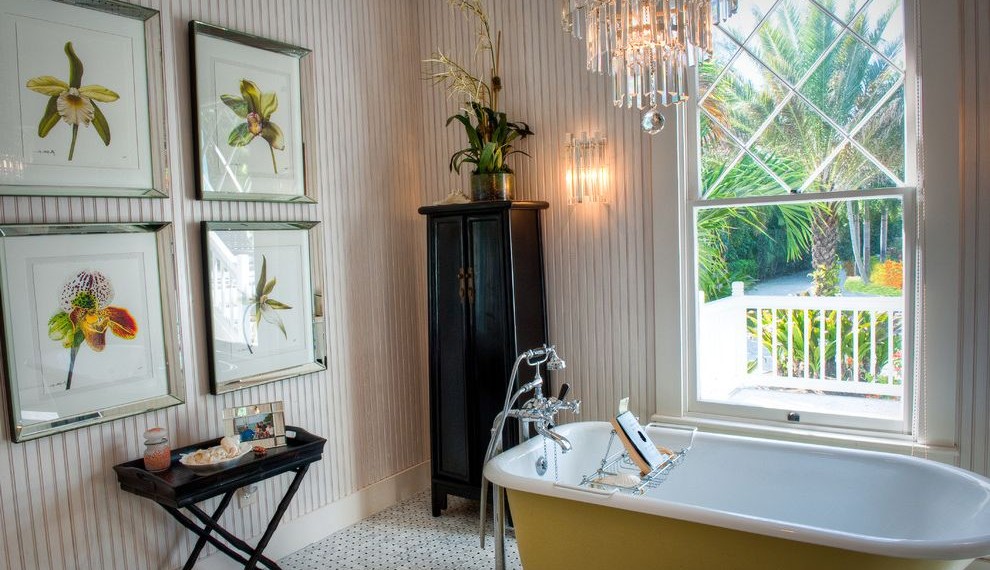 Tub Reglazing Victorian Bathroom with Crystal Chandelier