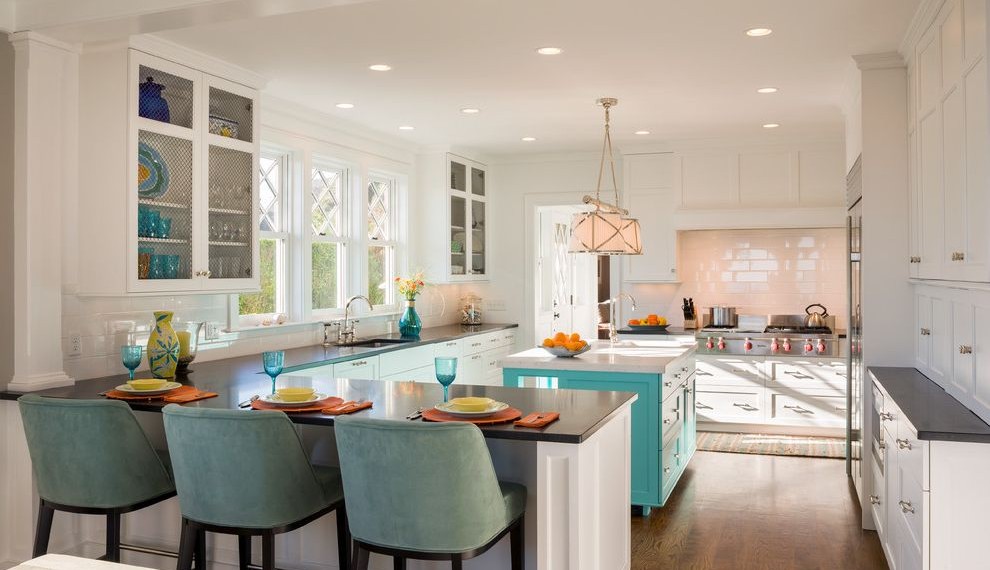 Turquoise Kitchen Chairs Beach Style Kitchen with Turquoise