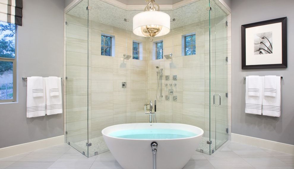 Unclog Bathtub Drain Contemporary Bathroom with Drum Pendant Light