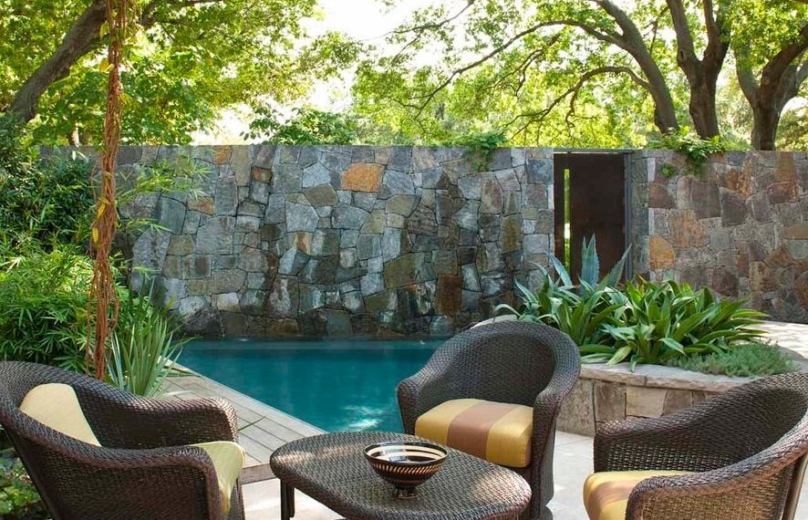 Undersink Water Filter Contemporary Patio with Natural Stone Pool Accent