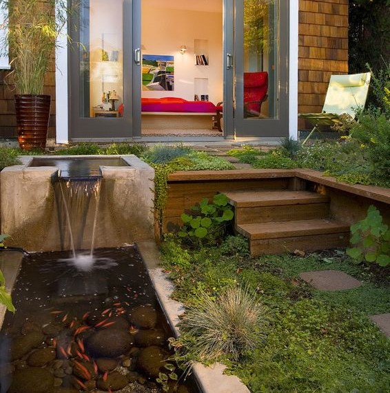 Undersink Water Filter Contemporary Patio with Pocket Doors