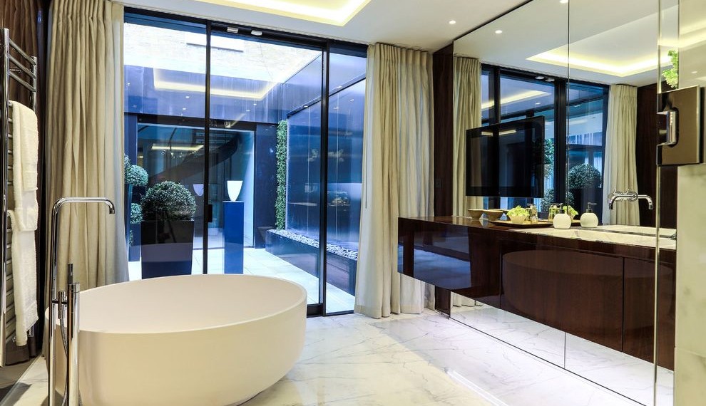 Vertical Bathroom Lights Contemporary Bathroom with Sleek