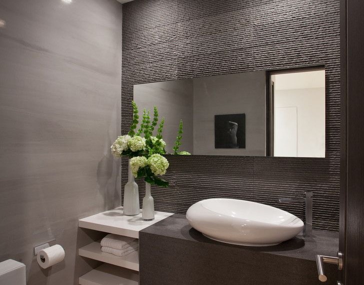 Vertical Bathroom Lights Contemporary Powder Room with Slate Grey Bathroom Walls