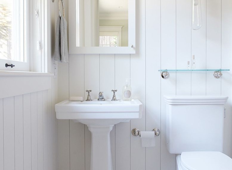 Vertical Bathroom Lights Traditional Bathroom with Small Tile Floor