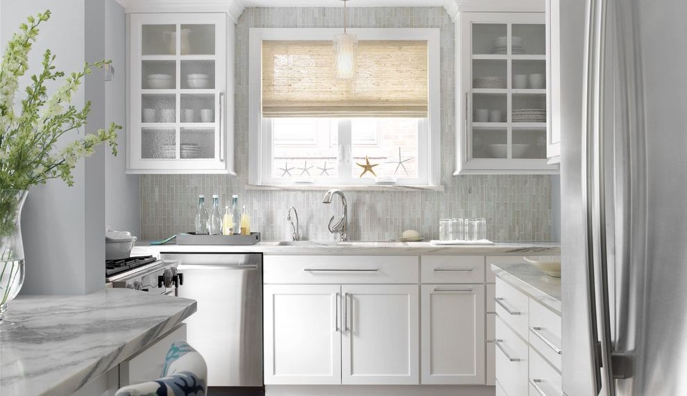 Vertical Blinds Repair Beach Style Kitchen with Marble