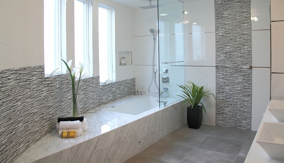 Vertical Blinds Repair Contemporary Bathroom with Marble Tile