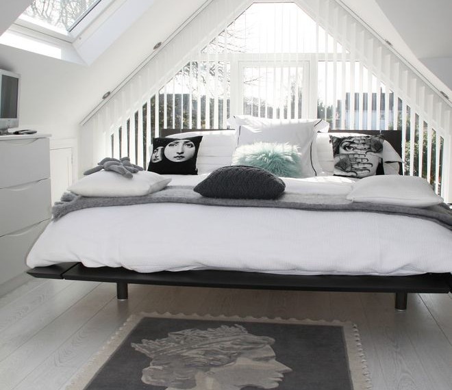 Vertical Blinds Repair Scandinavian Bedroom with White Trim