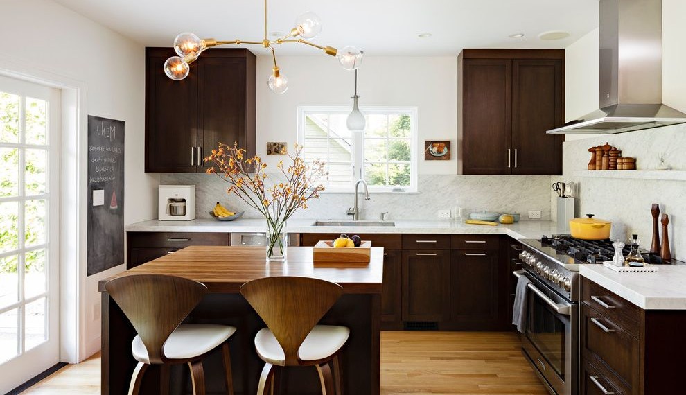 Vinyl Flooring That Looks Like Wood Contemporary Kitchen with Open Shelving