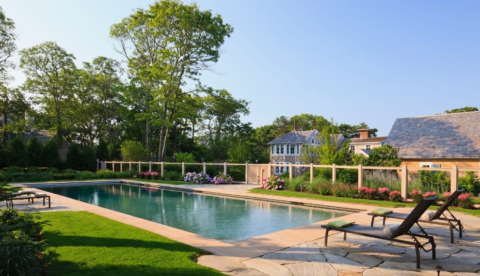 Vinyl Picket Fence Traditional Pool with Outdoor Entertaining