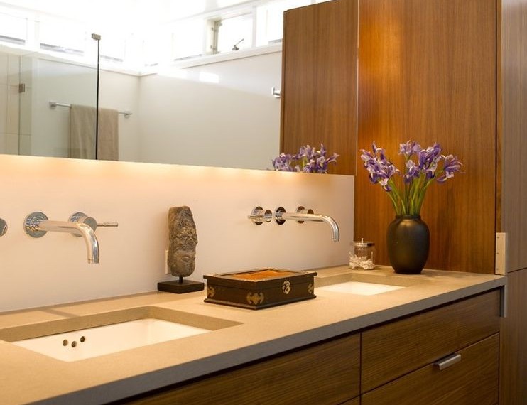Wall Mount Bathtub Faucet Contemporary Bathroom with Los Angeles Interior Designers