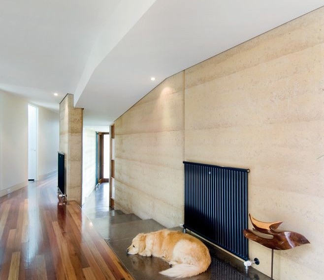 Water Heater Element Modern Entry with Rammed Earth