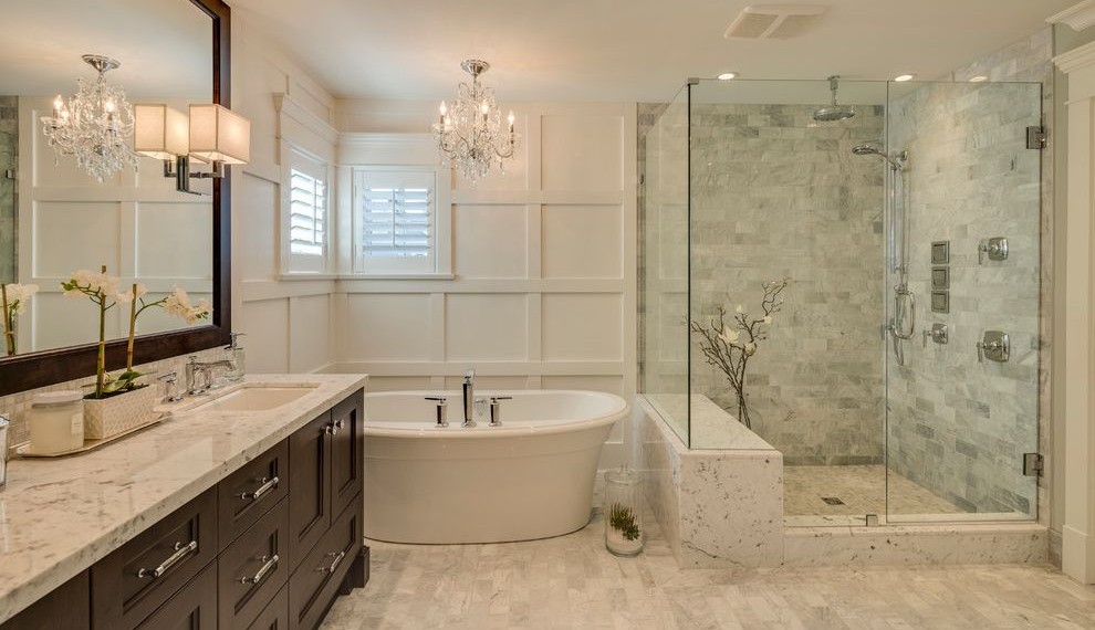 Water Heater Installation Cost Traditional Bathroom with White Trim