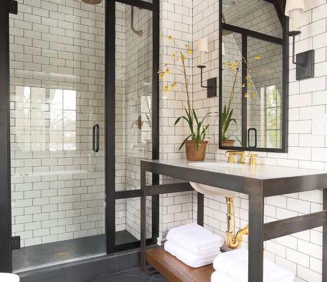 Waterproof Sealant Transitional Bathroom with Brass Hardware