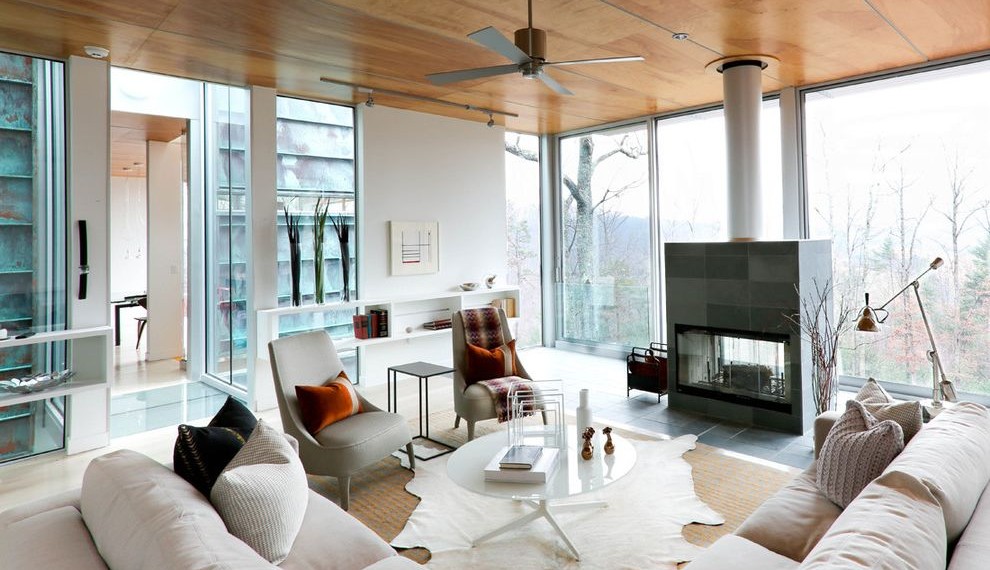 West Virginia Cabins Contemporary Living Room with White Couch