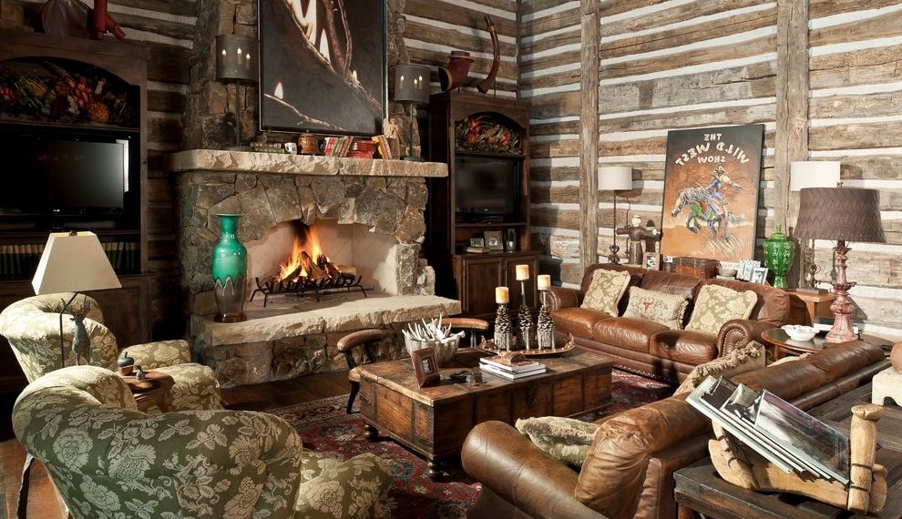 West Virginia Cabins Rustic Living Room with Tv Cabinet