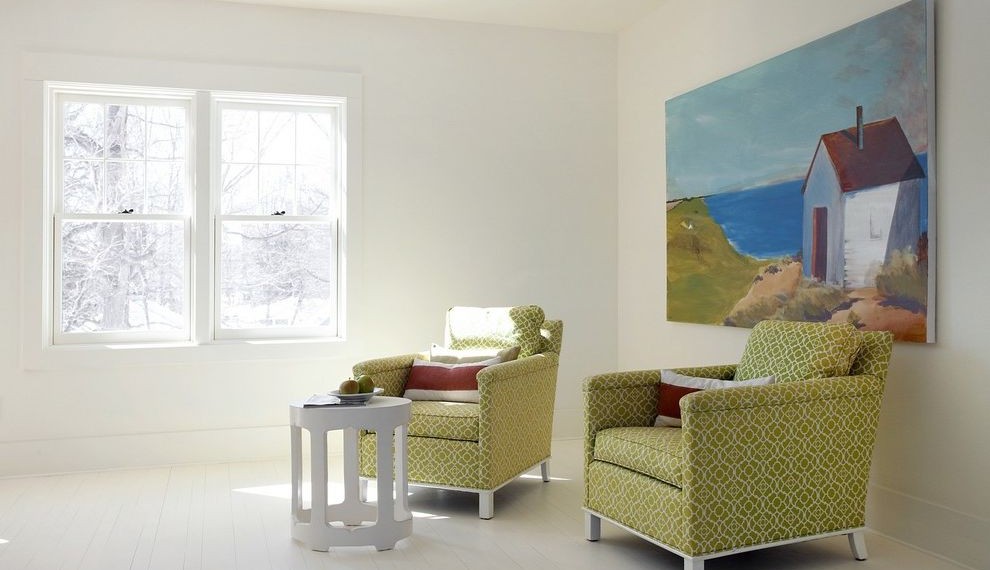 Whole House Air Conditioner Beach Style Bedroom with White Windows