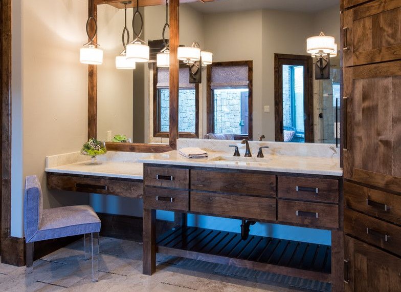 Whole House Air Conditioner Transitional Bathroom with Exposed Wood Beams