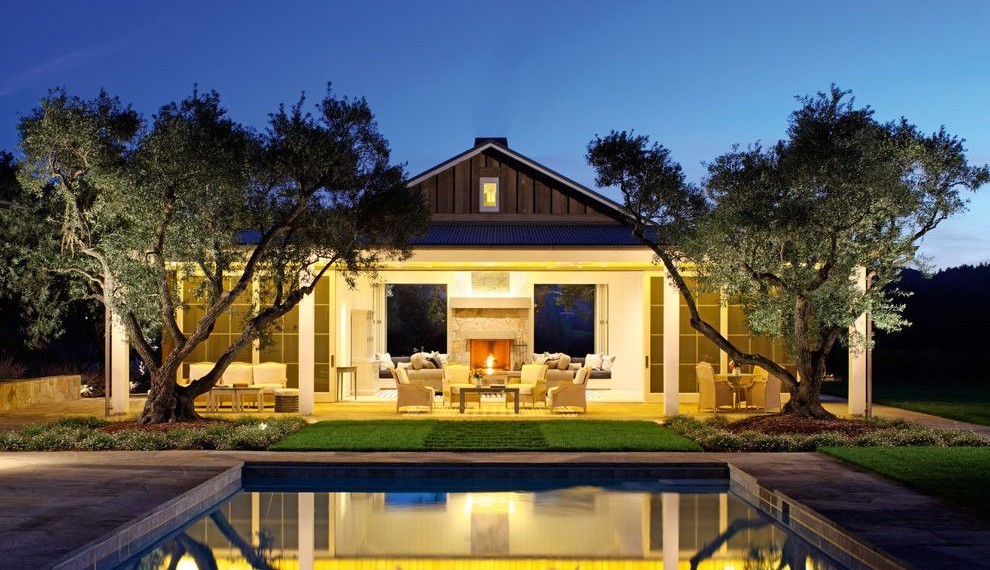 Whole House Air Conditioner Transitional Pool with Lawn